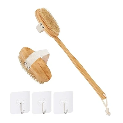 Afbeelding van Relaxdays badborstel set 2 borstels rugborstel peeling lichaamsborstel bamboe