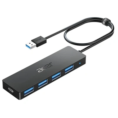 Afbeelding van acer USB 3.0 hub met 4 poorten, multipoortadapter, compatibel pc, MacBook Air, Mac Pro/Mini, iMac, Surface Pro, XPS, PS4, mobiele harde schijf, sticks enz. (60 cm)