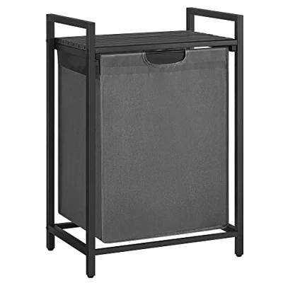 Afbeelding van VASAGLE Wasmand, mand voor vuile was, 1 vak, afneembare zak van Oxford stof, legplank, metalen frame, 65 l, 50 x 33 72 cm, zwart en grijs BLH101G01