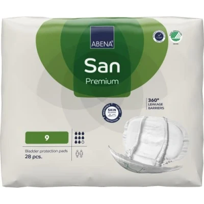 Afbeelding van ABENA San 9, 28x Absorberende Inlegger, Pak, te Dragen in aansluitend Ondergoed Voor Lichte tot Matige Urineverlies Absorptie 2400 ml, groen