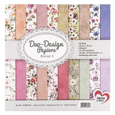 Afbeelding van Ideen mit Herz 20 vellen Duo Design papier, knutselpapier, 25 x cm, 250 g/m², aan beide zijden bedrukt, designpapier, ideaal voor scrapbooking, knutselen bloemen 03