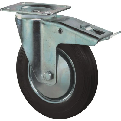 Afbeelding van Zwenkwiel Kelfort gegalvaniseerd velg 160mm zwart rubber+plaat 135kg