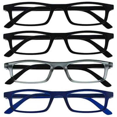 Afbeelding van OPULIZE The Reading Glasses leesbril, matzwart, grijs, marineblauw, waardevolle spelers, set van 4 mannen en vrouwen, veerscharnieren RRRR17 1173 +1,50