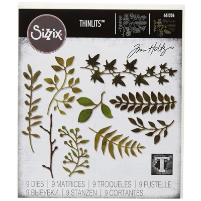 Afbeelding van Sizzix Thinlits Die Set x9, Garden Greens ontworpen door Tim Holtz