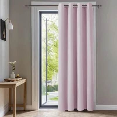 Afbeelding van Deconovo Thermisch geïsoleerde verduisterende gordijnen, 140x260 CM (breedte x hoogte), meisjeskamer Modern Eyelet Design, Lichtroze, 1delig.