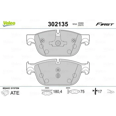 Afbeelding van VALEO 302135 Remblokkenset FIRST Vooras Excl. slijtage waarschuwingscontact Met anti kreukplaat PEUGEOT: 508 I SW, Saloon, 308 Hatchback