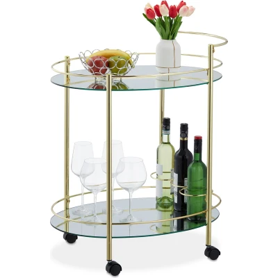 Afbeelding van Relaxdays serveerwagen 2 etages theewagen glas keukentrolley flessenhouder