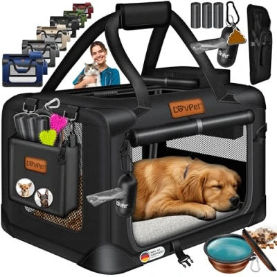 Afbeelding van LOVPET® reisBench Hondenbench hondenbox honden transportbox opvouwbaar incl. transportzak hondenbak voor huisdieren, en katten L, Lichtgrijs