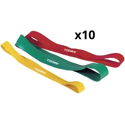 Afbeelding van Toorx Fitness Weerstandsbanden Set van 10 stuks Geel Groen Rood Latex rubber