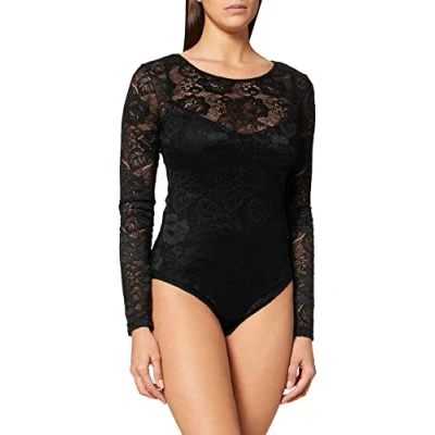 Afbeelding van Urban Classics Ladies LACE Longsleeve BODY Blouse, Dames, Maat: 5XL, Black