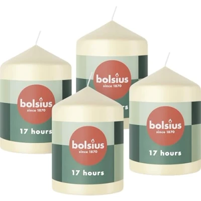 Afbeelding van 4 stuks Bolsius ivoor stompkaarsen 80/58 (17 uur) soft pearl