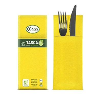 Afbeelding van CLASS 10 C4032TA 131 PEFC Airlaid servetten, bestekhouder, papier, geel, 40 x 32 0,8 cm, 20 stuks
