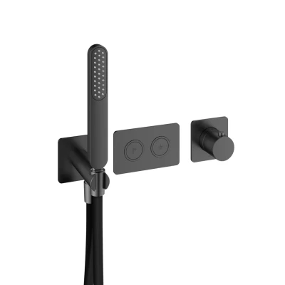 Afbeelding van HotBath Gal Afbouwdeel Inbouwthermostaat met 2 pushbuttons Geborsteld Gunmetal PVD PB7071EXTBGP