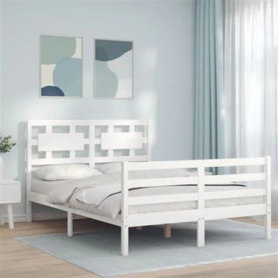 Image de vidaXL Cadre de lit avec tête blanc petit double bois massif