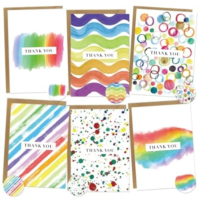 Afbeelding van BIROYAL Set van 12 blanco bedankkaarten met enveloppen en extra stickers voor elke gelegenheid, wenskaarten bedankjes, ansichtkaart familie