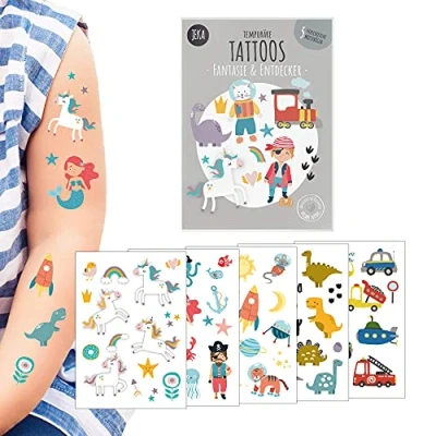 Afbeelding van Kindertattoo Fantasie &amp; Ontdekker Plaktattoo Tattoos voor Kinderen Water Tatoeage Kids Plak Thema: Fantasy Tattoo