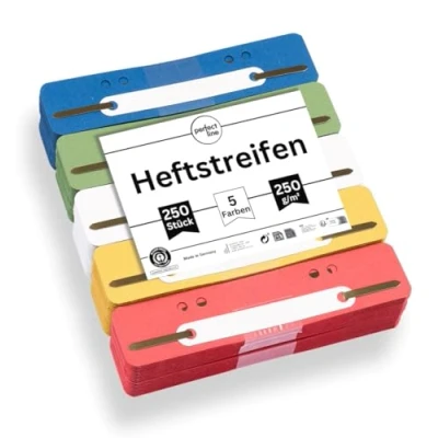 Afbeelding van perfect line 250 stuks kleurrijke recyclingsnelbinders, plakstrips van natuurlijk karton in 5 kleuren, g strips, kartonnen snelhouders, voor het scheiden en sorteren documenten