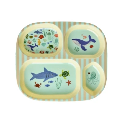 Afbeelding van Rice Melamine Bord Vakken Blue Ocean Print