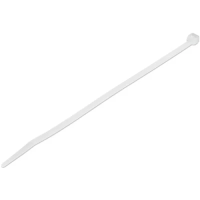 Image de StarTech.com 20cm(8&quot;) Cable Ties 4mm(1/8&quot;) wide 55mm(2 1/8&quot;) Bundle Diameter 22kg(50lb) Tensile Strength Nylon Self Locking Zip with Curved Tip 94V 2/UL Listed 100 Pack White 66 Plastic TAA (CBMZT8N) Attache câble 20.32 cm bla