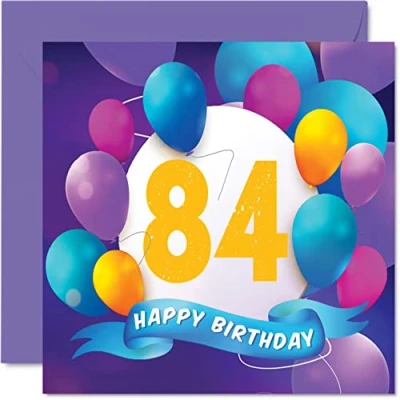 Afbeelding van Verjaardagskaart 84 jaar voor mannen en vrouwen Ballonfeest Verjaardagskaarten jaar, opa, oma, mama,
