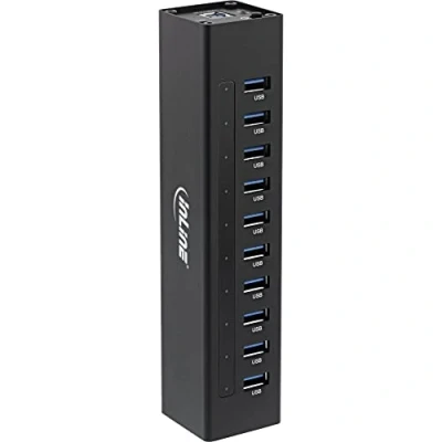 Afbeelding van InLine USB hub met 10 poorten USB3.0 externe 12V voeding / zwart 1 meter