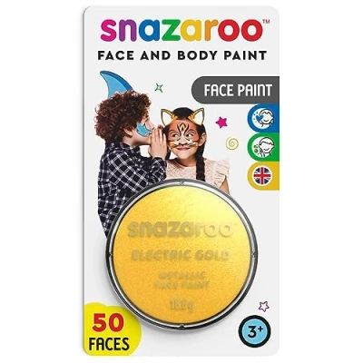 Afbeelding van Snazaroo Verf voor gezicht en lichaam, make up bekleding, kinderen volwassenen, blisterverpakking 18 ml, kleur elektrisch goud