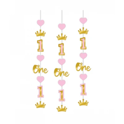 Afbeelding van 1 Jaar Versiering Hangdecoratie Roze 3 Stuks