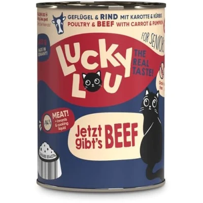 Afbeelding van LuckyLou Cat Levensfase Gesteriliseerd Blik 6x400g Gevogelte &amp; Rundvlees