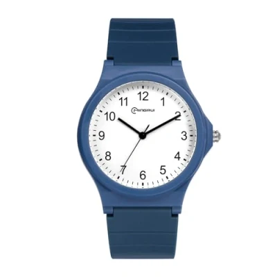 Afbeelding van JewelryWe Analoog kwartshorloge voor kinderen, waterdicht tot 30 m, klassieke eenvoudige siliconen armband jongens, meisjes, tieners, zwart/wit, Donkerblauw,