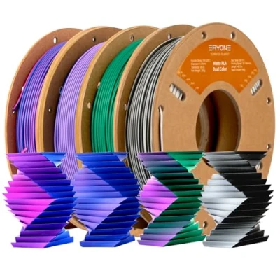 Afbeelding van ERYONE mat Dual Color Coëxtrusie PLA filament 1,75 mm +/ 0,03 mm, tweekleurig voor 3D printers, 0,25 kg x 4 stuks spoel