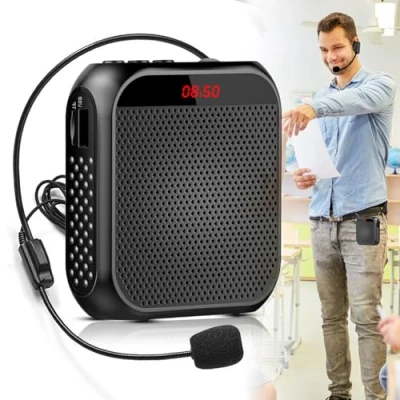 Afbeelding van Stemversterker met draadloze microfoon, draagbare oplaadbare luidspreker 2200 mAh batterij, mini spraakversterker voor trainers, leraren, handleidingen