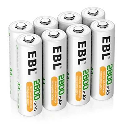 Afbeelding van EBL oplaadbare AA batterijen 2800mAh 8 stuks Ni MH 1.2v 1200 cycli met opbergdoosje