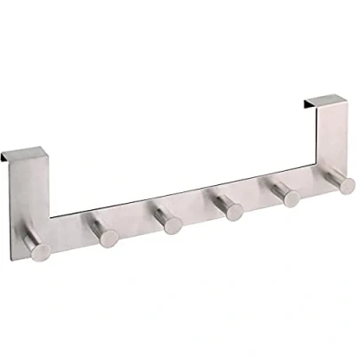 Afbeelding van Axentia roestvrijstalen deurhaak 8 x 39 11 cm hangende kledingkast met 6 haken voor de ingang van het keukenbad theedoekhouder handdoekenrek