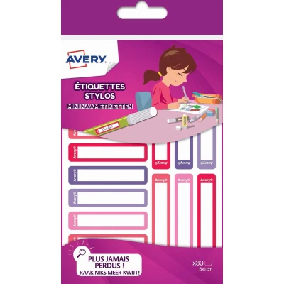 Afbeelding van Avery Family Mini Naametiketten, Ft 5 X 1 Cm, Roze/paars, Ophangbare Etui Met 30 Etiketten Etiket