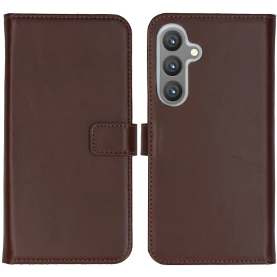 Afbeelding van Selencia Hoesje Geschikt voor Samsung Galaxy S24 Plus Met Pasjeshouder Echt Lederen Bookcase Bruin