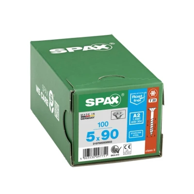 Afbeelding van Spax Spaanplaatschroef platverzonken kop RVS T Star T20 deeldraad 5.0x90mm (per 100 stuks)