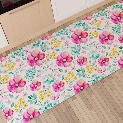 Afbeelding van Petti Artigiani Italiani keukenmat, antislip en wasbaar, 52 x 440 cm, bloemenpatroon 01, 100% Made in Italy