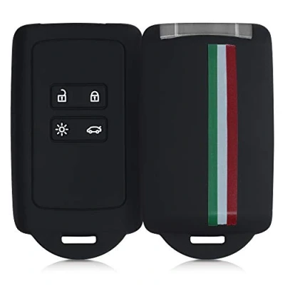 Afbeelding van kwmobile autosleutelhoes geschikt voor Renault 4 knops Smartkey autosleutel (alleen Keyless Go) Siliconenhoes in groen / rood zwart Sleutelcover