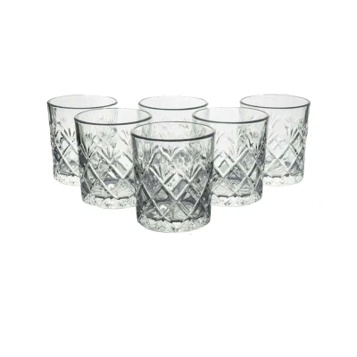 Afbeelding van Excellent Houseware Drinkglazen/Whiskeyglazen Palm Springs 6x helder transparant glas 340 ml met decoraties