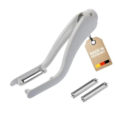 Afbeelding van Westmark Peel Star KS 60622E6 groente en aspergeschiller van kunststof met 2 reservemesjes roestvrij staal, wit/zilver