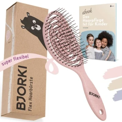 Afbeelding van BJORKI® Haarborstel voor kinderen zonder trekken met educatieve borstels 1 x professionele ontwarrende borstel flexibele spiraalveer, onze tegen knopen