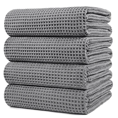 Afbeelding van Microvezel badhanddoek pluisvrij &amp; sneldrogend wafelstructuur zeer groot grijs 152 x 76 cm 4 stuks
