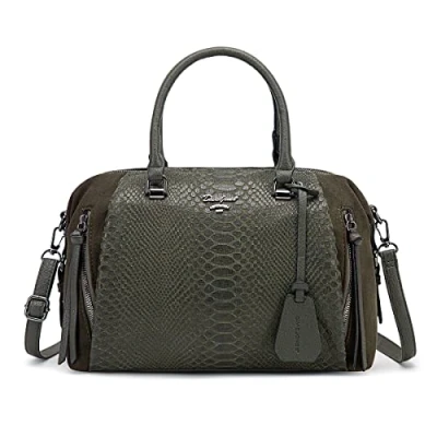Afbeelding van David Jones Bowling handtas voor dames schoudertas kunstleer slang suède boodschappentas meerdere zakken middelgrote maat trendy mode elegant stad, Groen, Chique
