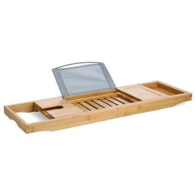 Afbeelding van Zeller badrek/badplank uitschuifbaar 70 105 cm bamboe hout luxe