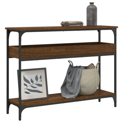 Afbeelding van Wandtafel met schap 100x29x75 cm bewerkt hout bruineikenkleurig
