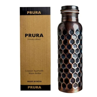 Afbeelding van PRURA Diamond Black Pure koperen waterfles Ayurveda Yoga Gezondheidsvoordelen Lekvrij 900 ml Design 10