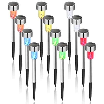 Image de GIGALUMI Lot de 12 lampes solaires jardin/allée, 6 couleurs, éclairage LED en acier inoxydable pour patio, cour, jardin