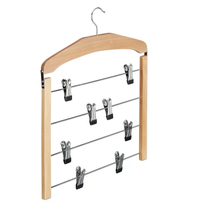 Afbeelding van 2 stuks meervoudige kleerhangers, houten broekhangers, 360 graden draaibare haak, antislip 45,5 x 39 2,5 cm, zilver/naturel
