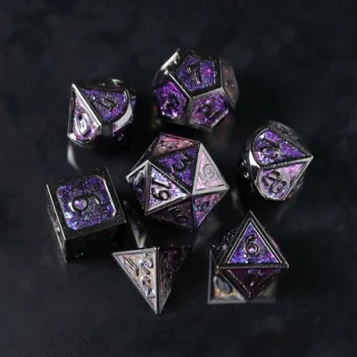 Afbeelding van Lot de 7 feuilles dés DND en métal D20 D12 D10 D% D8 D6 D4 pour donjons et dragons RPG Jeux table MTG