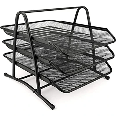 Afbeelding van D.RECT 7610 metalen organizer voor documenten, bureau organizer, laden 3 laden, A4 brievenmand, opbergsysteem bureau, zwart